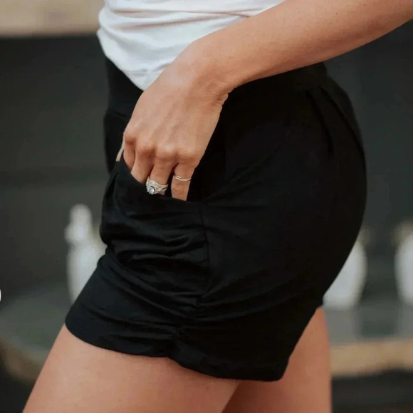 Harem Black Soft Stretchy Shorts With Pockets New - Picture 1 of 3